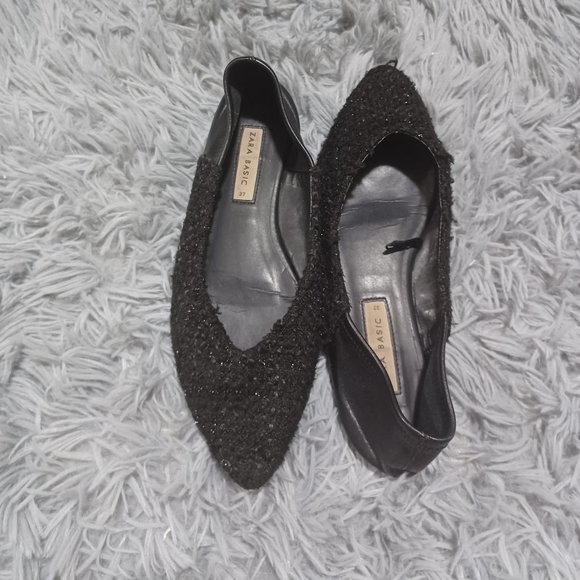 Zara Black Two-Toned Shimmery Pointed Flats Women's Size US 6.5, EU 37 - Picture 11 of 14